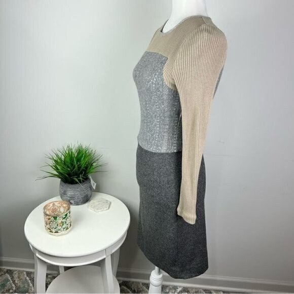 L'Agence Sheath Dress womens size 4 Wool Long Sleeve Grey Beige colorblock - Picture 5 of 10